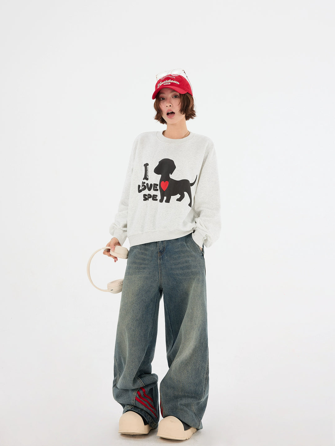 Dachshund grafisk avslappnad kort sweatshirt 