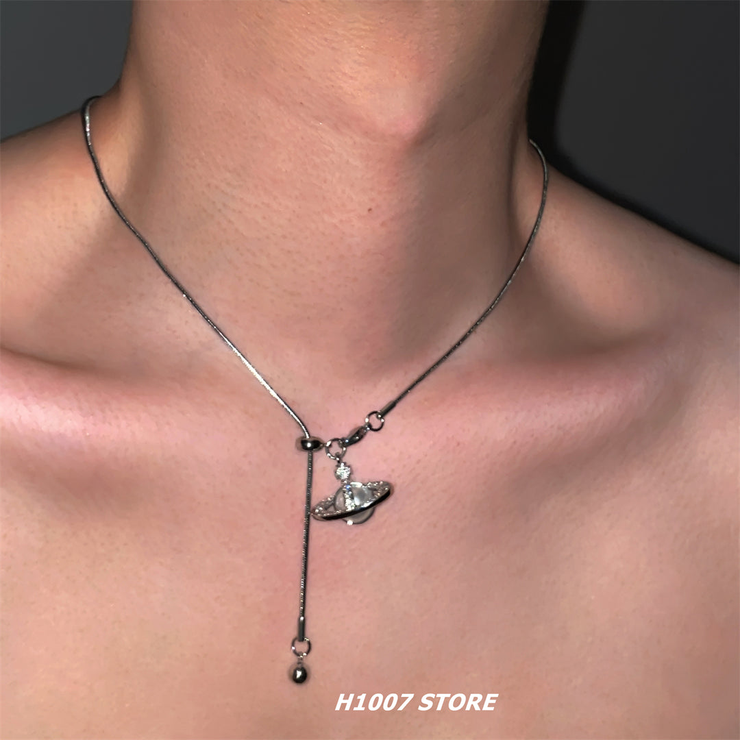 Adjustable Saturn Pendant Snake Necklace