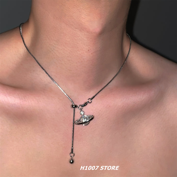 Adjustable Saturn Pendant Snake Necklace