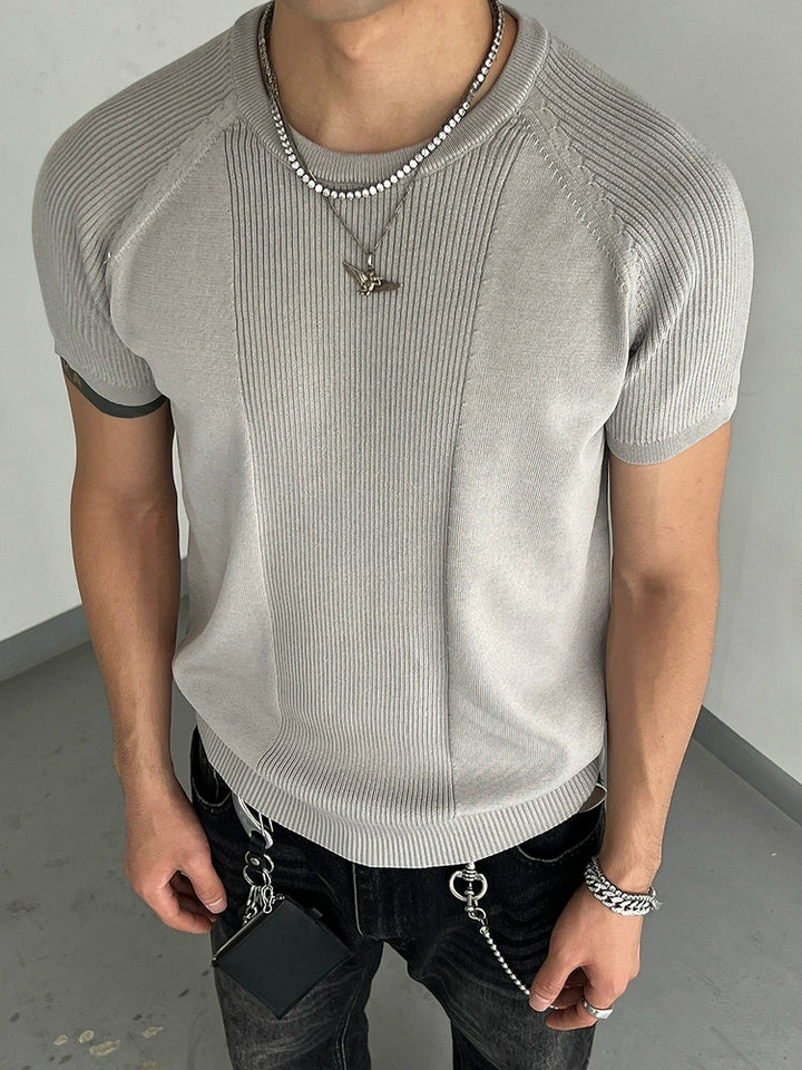 Stribet strik slim fit kortærmet pullover 