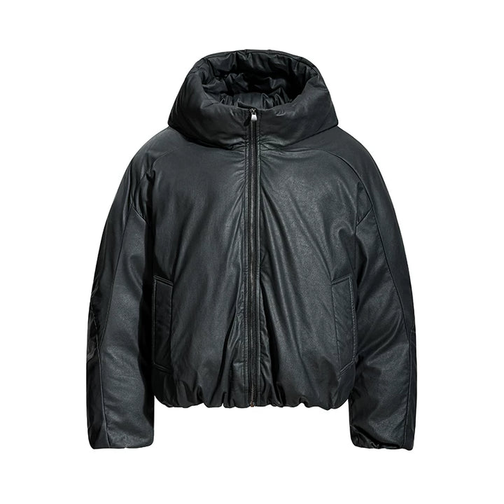 Abrigo de invierno acolchado de PU con capucha 