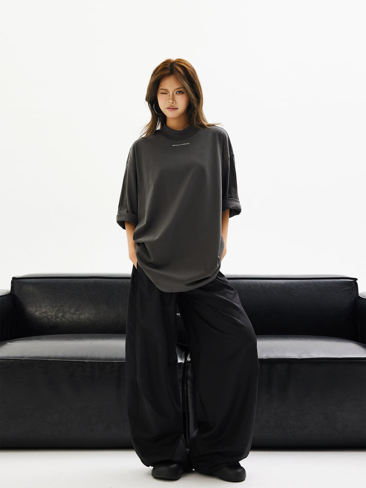 Short Sleeve High Collar Loose T-Shirt