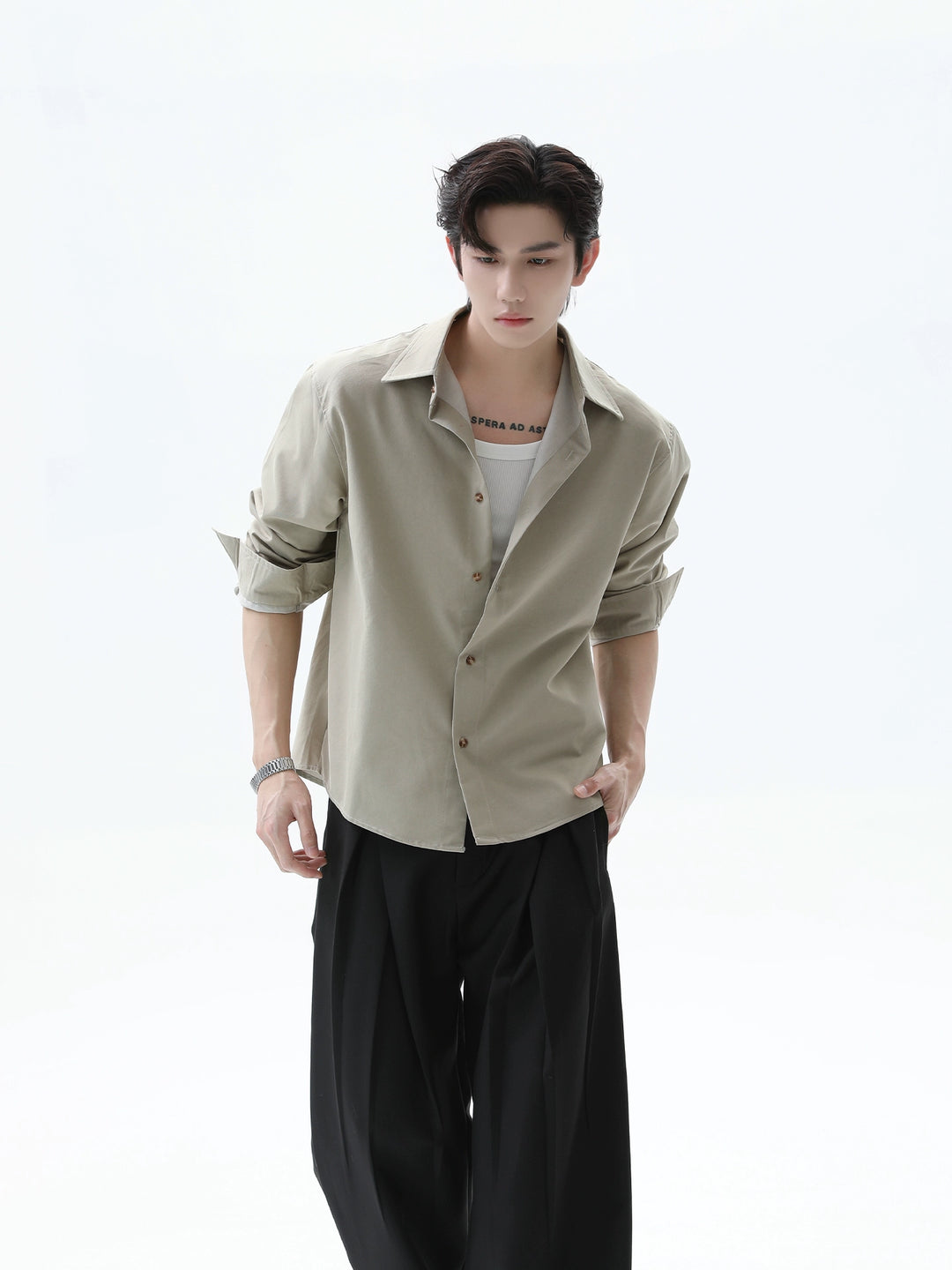 Lapel Long Sleeve Loose Fit Shirt