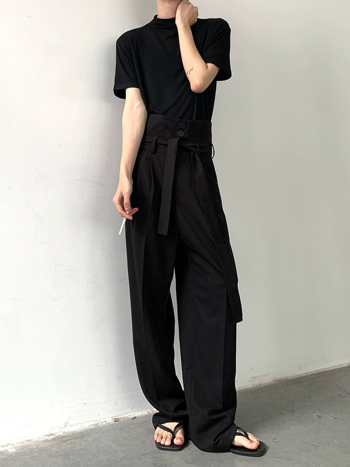 High Waist Straight Casual Pants with Belt