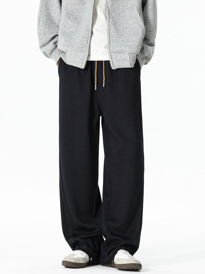 Pantaloni casual a gamba larga con vita elastica e coulisse 
