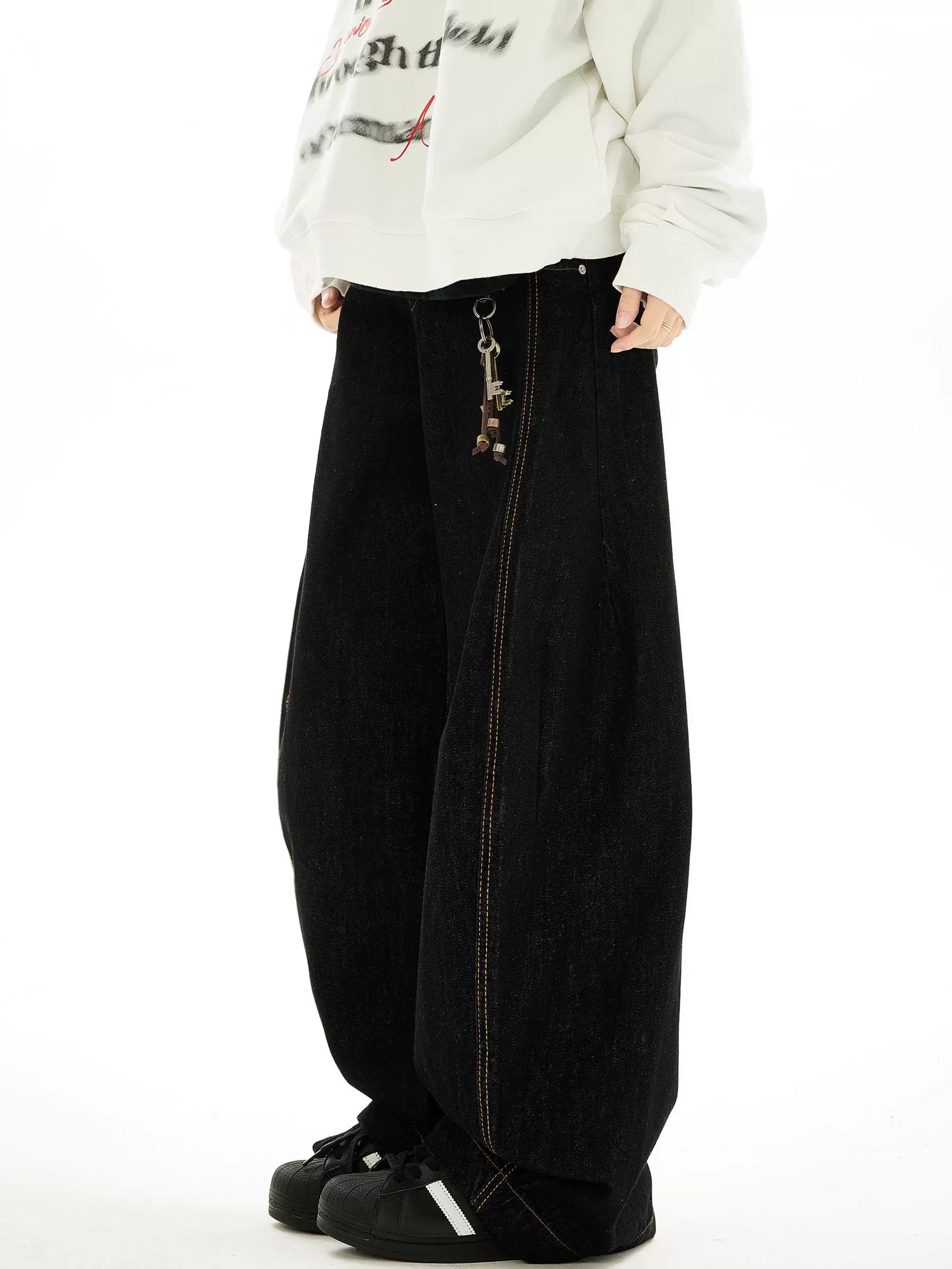 Pantaloni jeans casual a gamba larga in stile street 