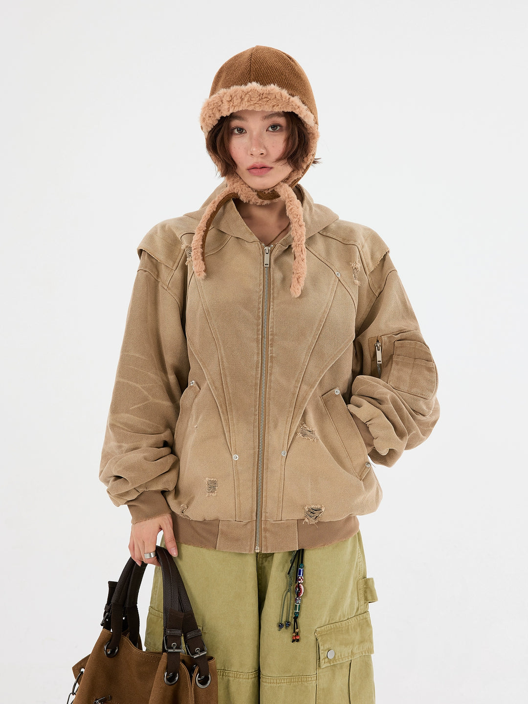 Deconstructed Spliced Hooded Jacket