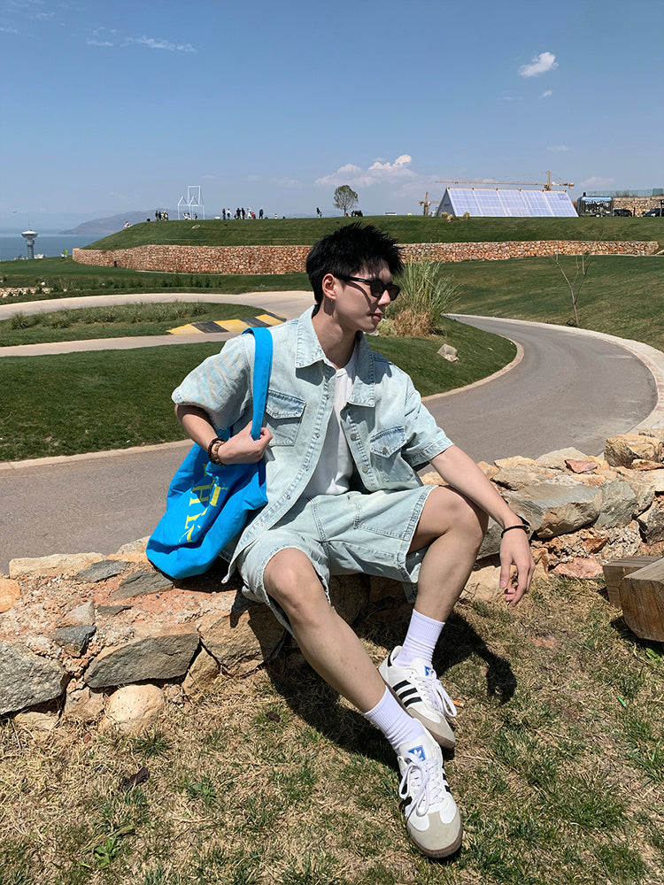 Denim Shirt and Shorts Set