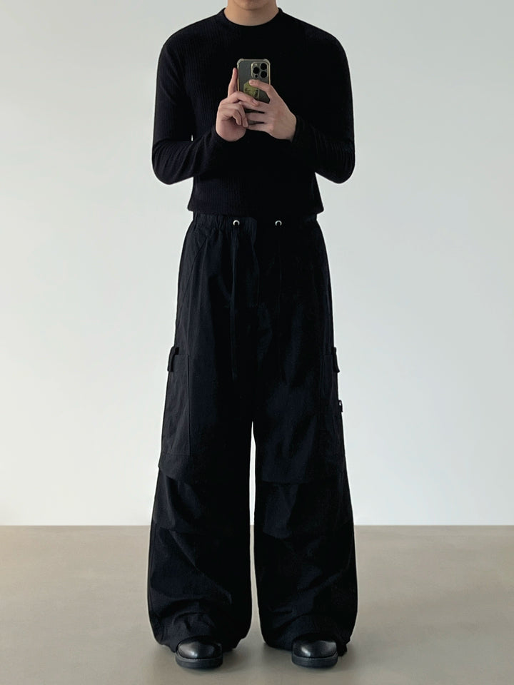 Pleated Multi-pocket Wide-leg Pants