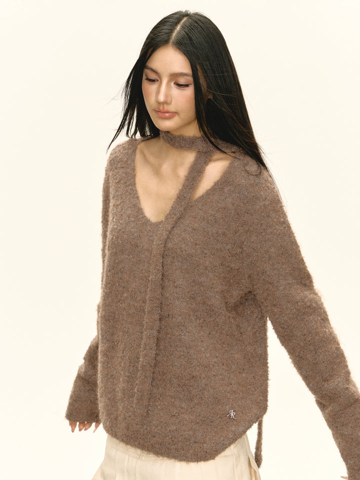Textured V-Neck Sweatshirt