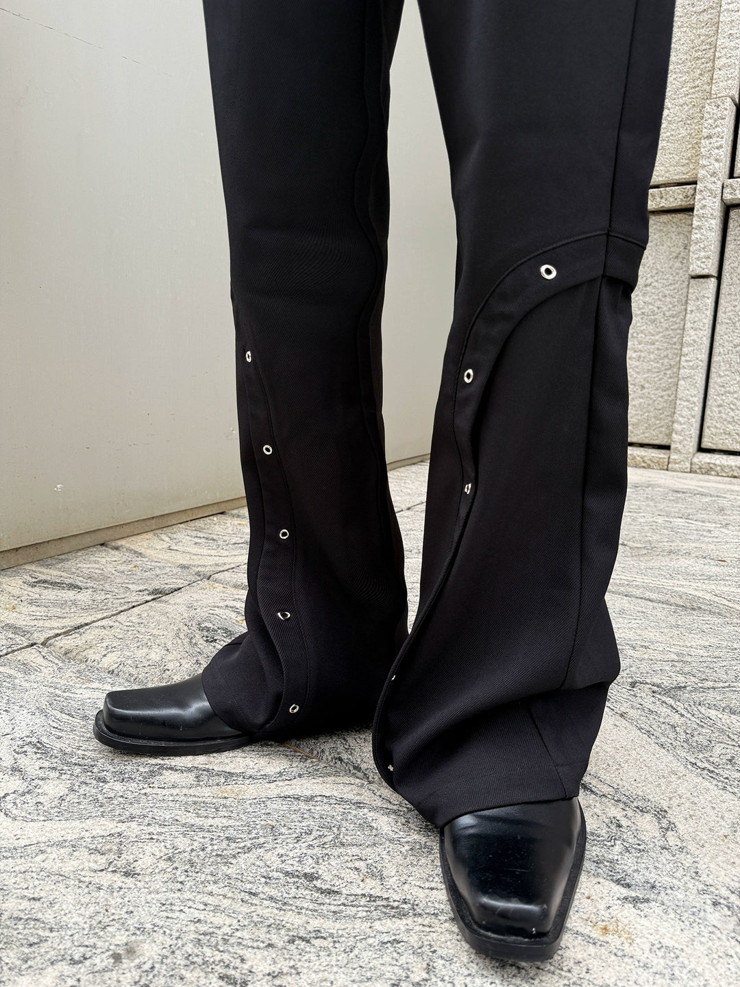 Buttoned Slit Straight Flared Pants