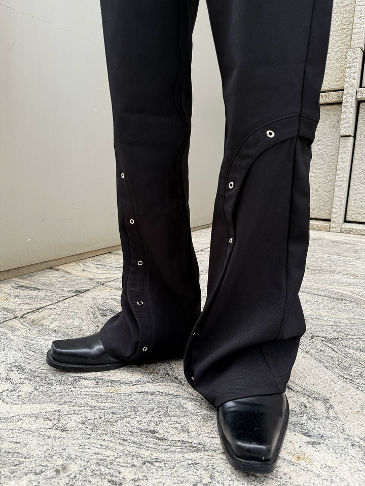 Buttoned Slit Straight Flared Pants