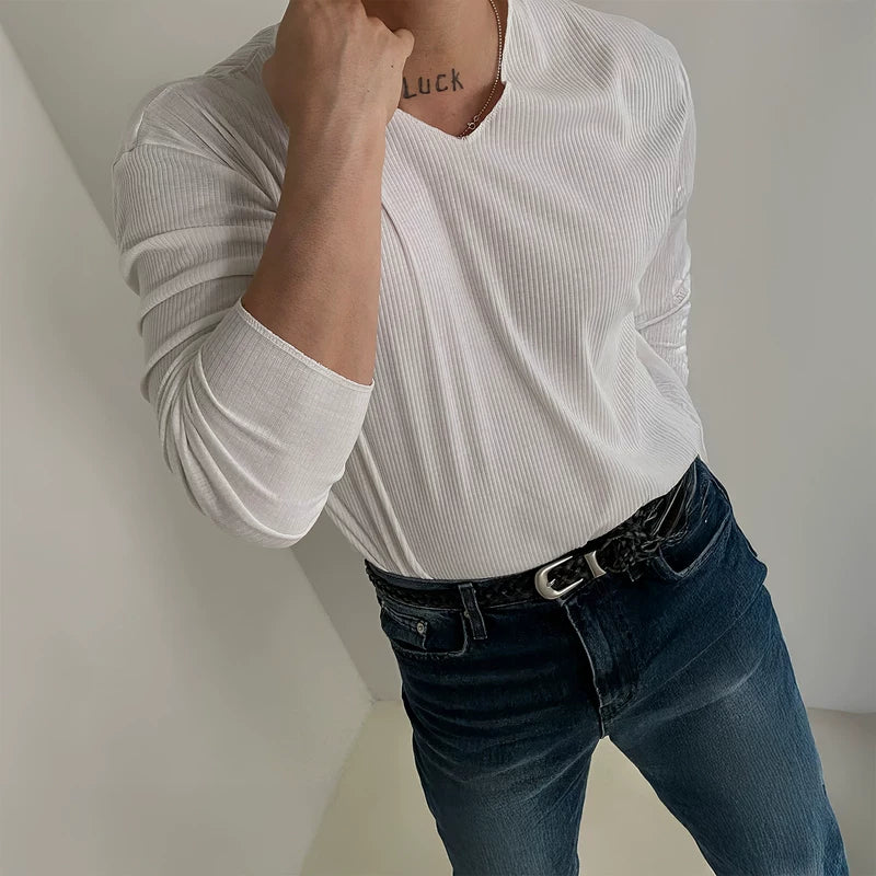 Pull à manches longues en tricot texturé à col en V 