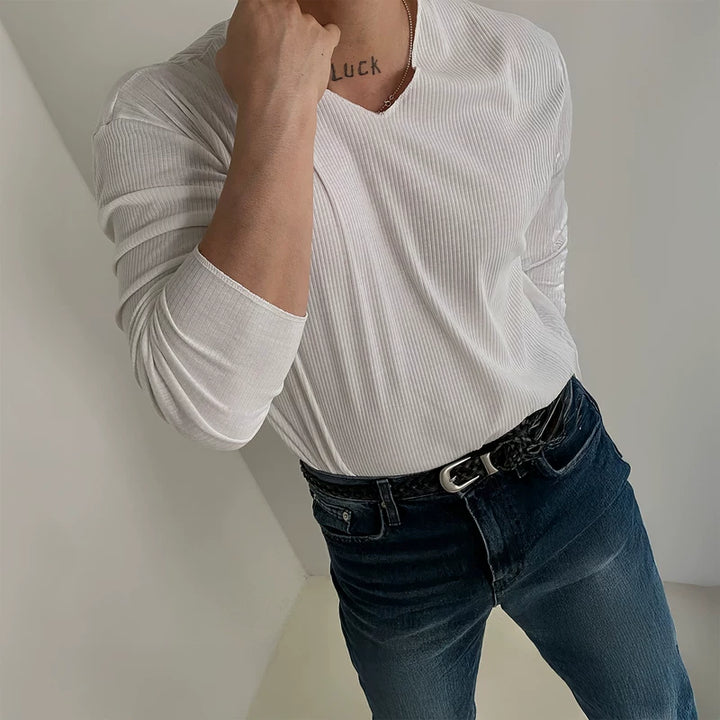 Pull à manches longues en tricot texturé à col en V 