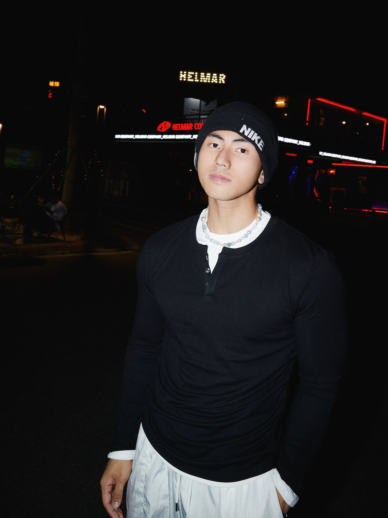 Langärmliges Henley-Pullover-Layered-Top 