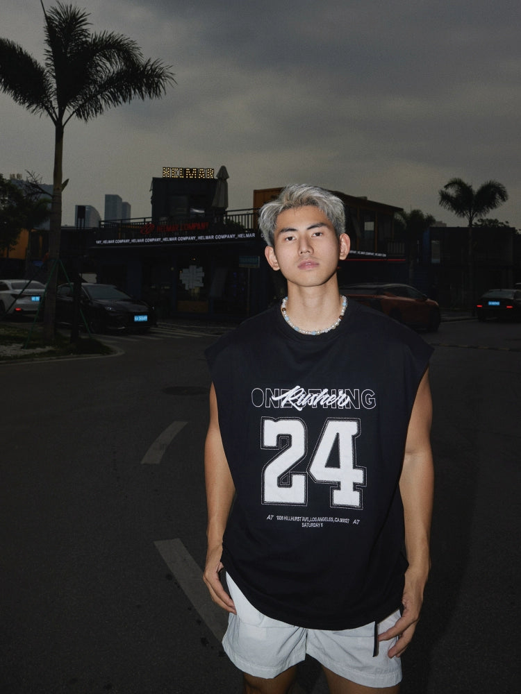 Embroidered Number Street Style Loose Vest