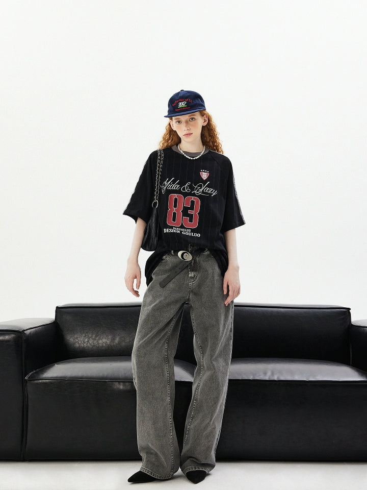 Retro Jersey Print Loose Fit T-Shirt