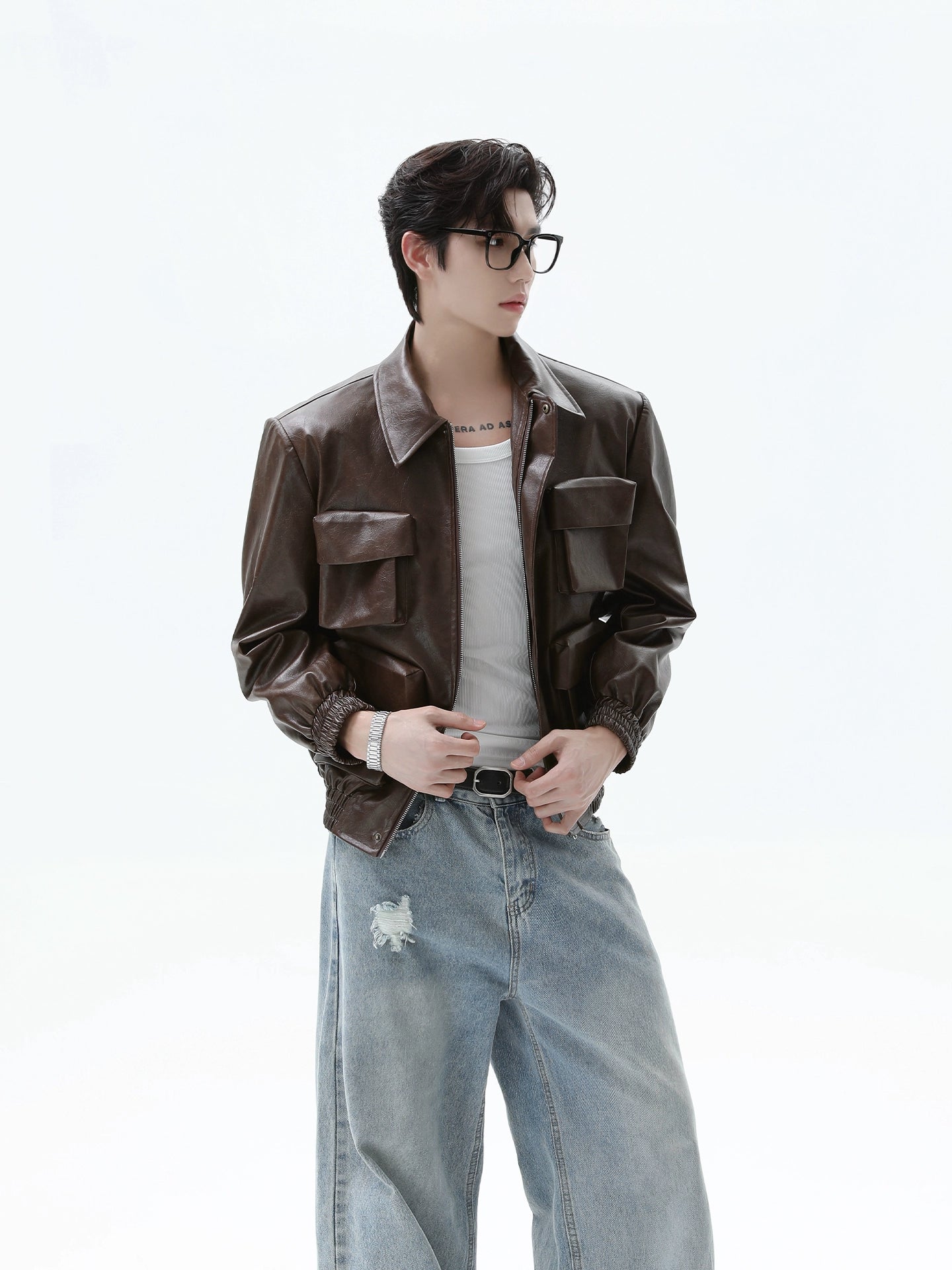 Retro Çok Cepli Deri Moto Ceket 