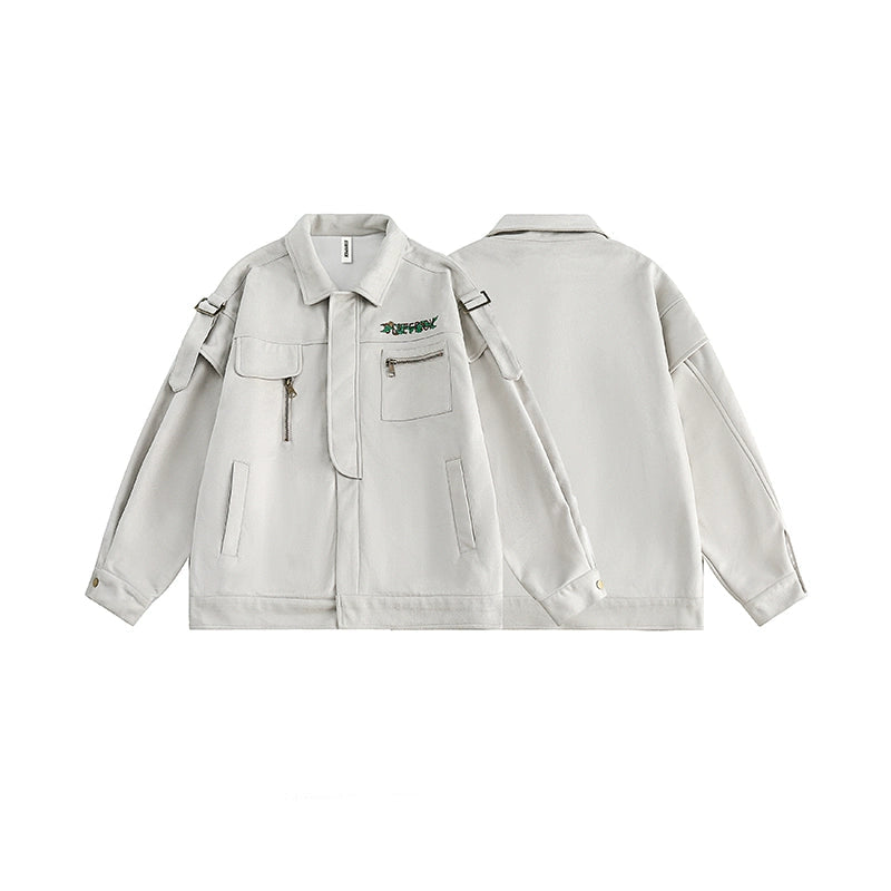 Suede Embroidered Lapel Casual Jacket