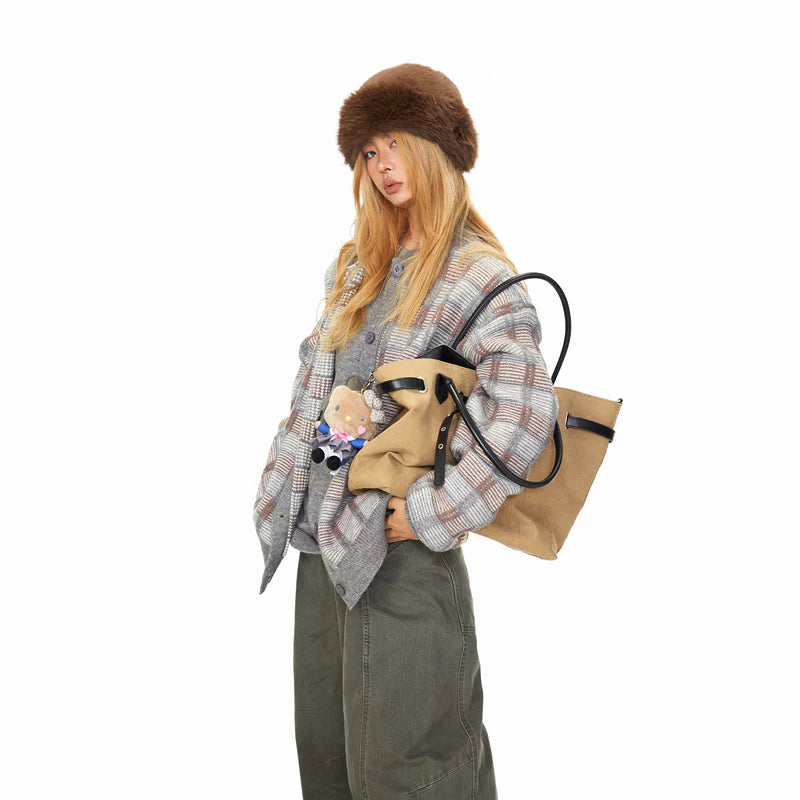 Plaid Faux Two-Piece Knit Cardigan