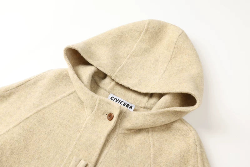 Loose Hooded Double-Faced Wool Coat
