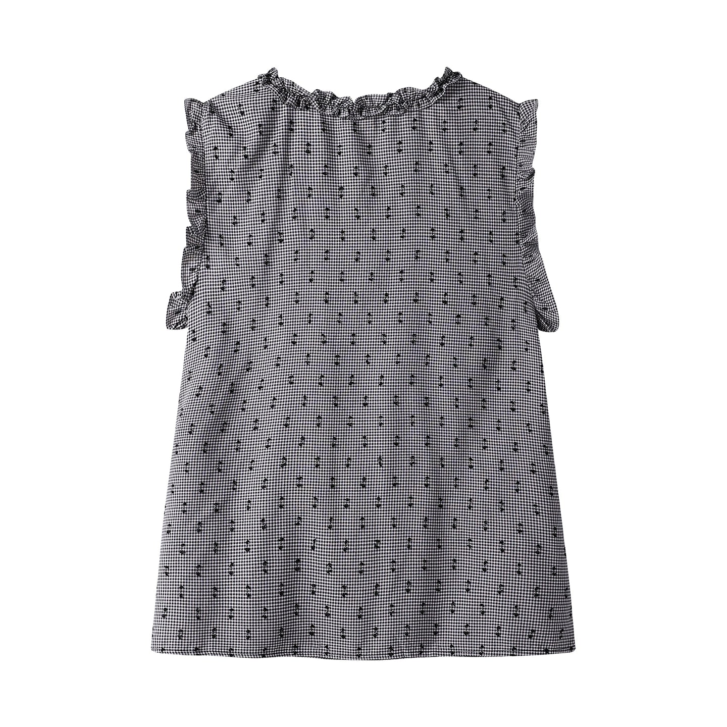 Camisa Sem Mangas Plissada Listrada com Botões 