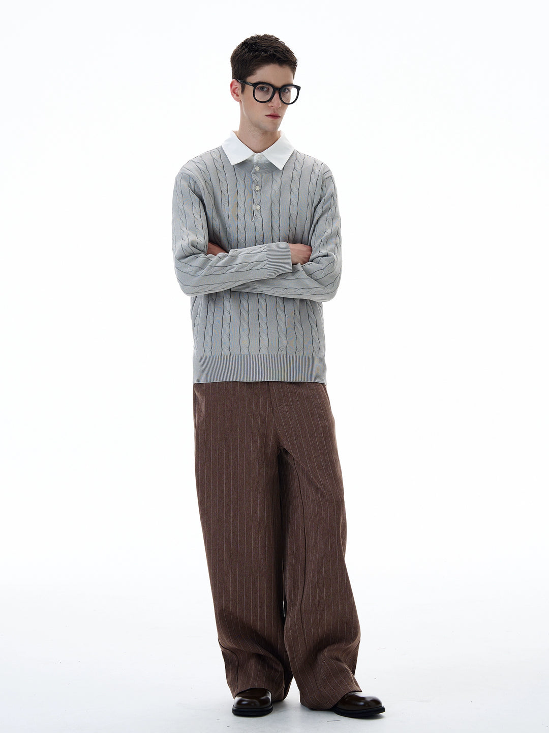 Pinstripe Wide Leg Casual Pants