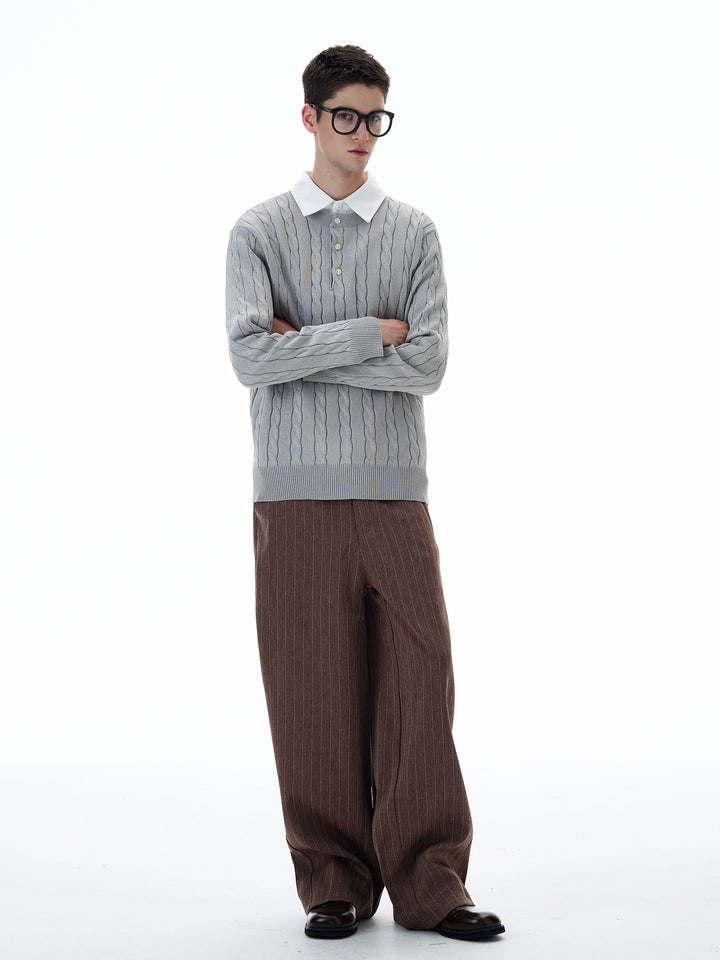 Pinstripe Wide Leg Casual Pants