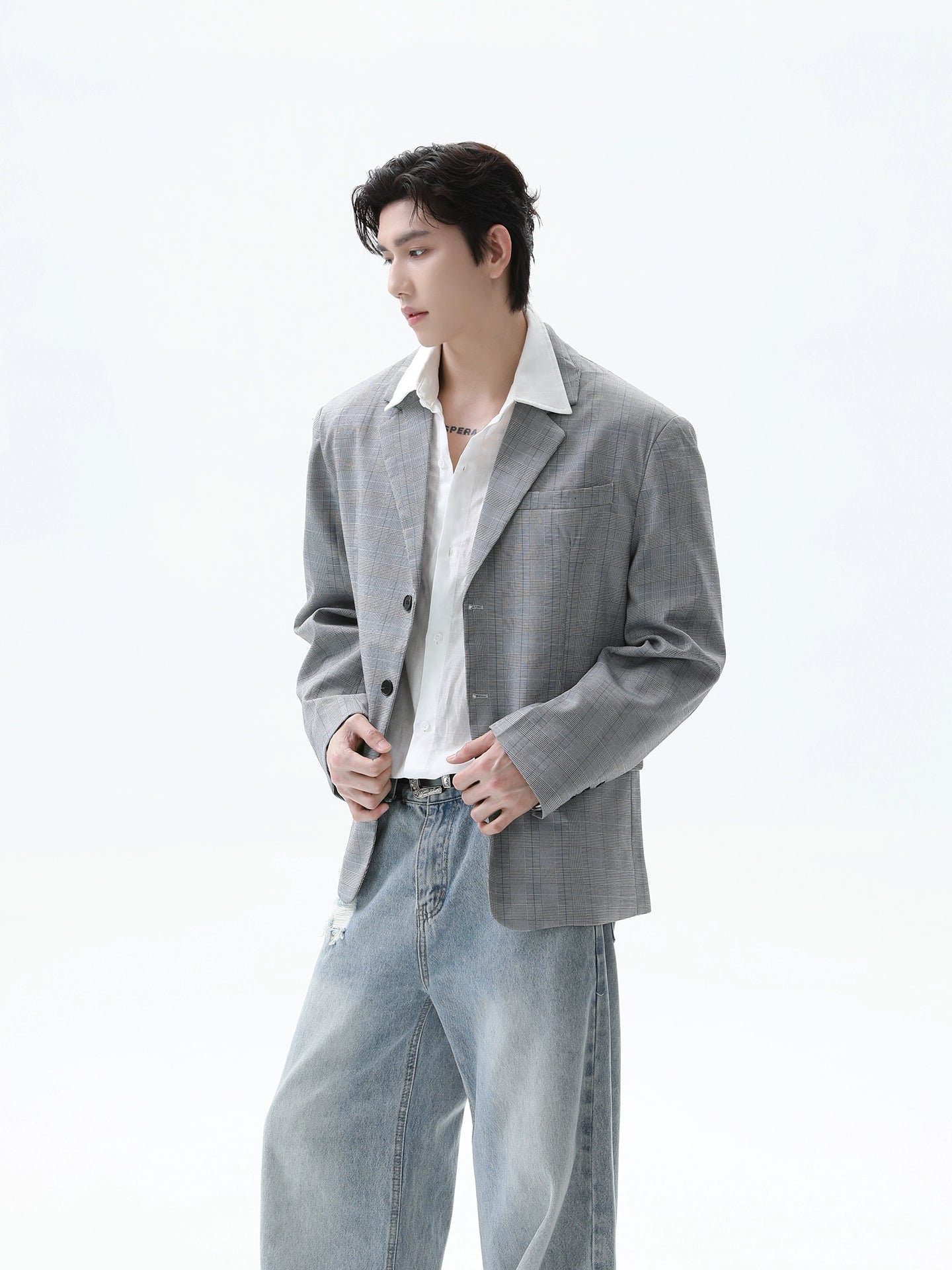 Ekose Takım Elbise Ceket Rahat İş Blazeri 