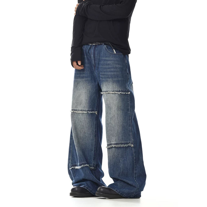 Gerafelde Rand Brede Pijpen Rechte Jeans 