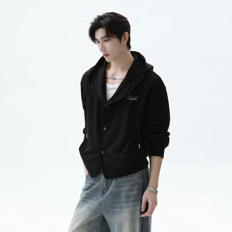 Relaxed Fit Drawstring Hooded Cardigan