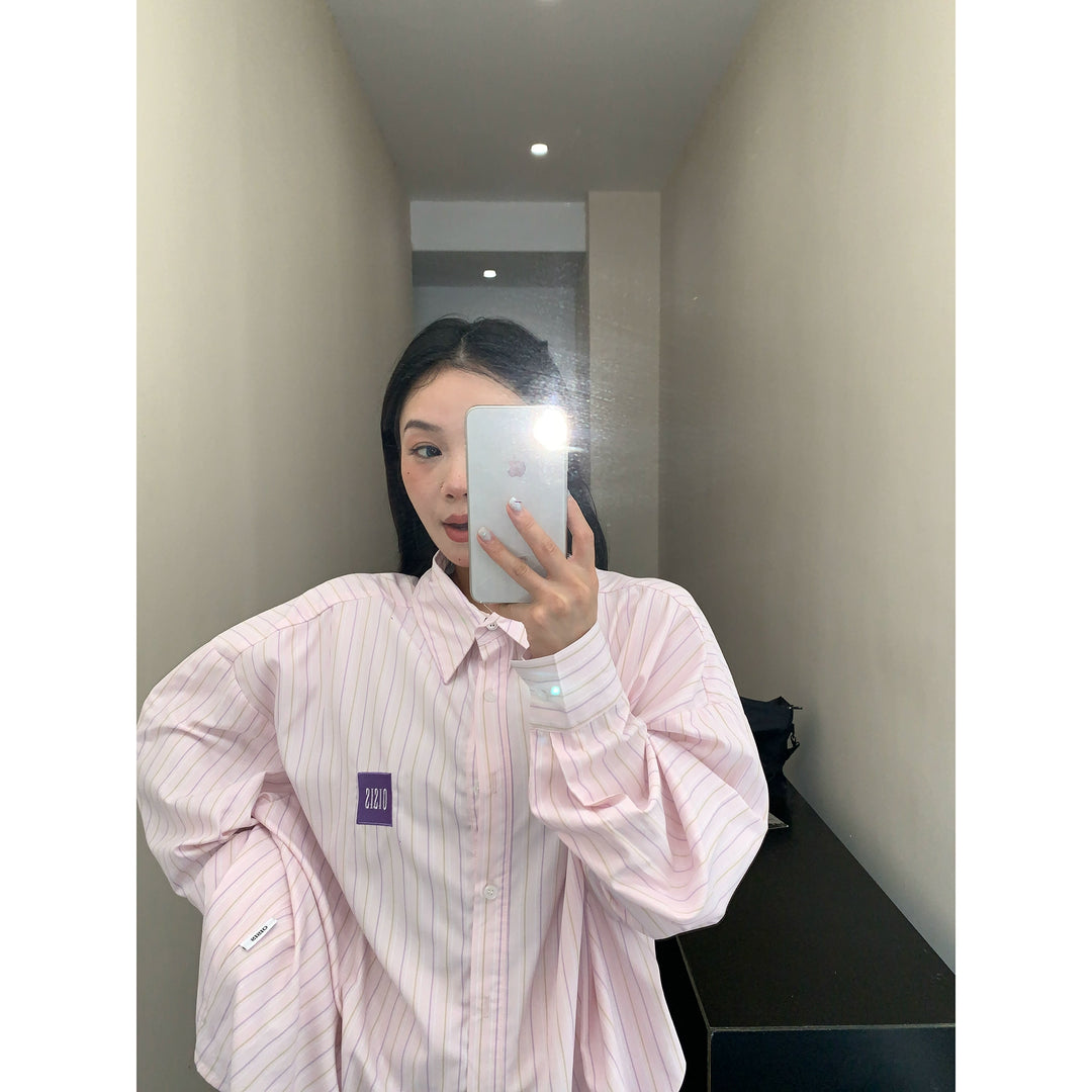 Stripete oversized langermet casual skjorte 