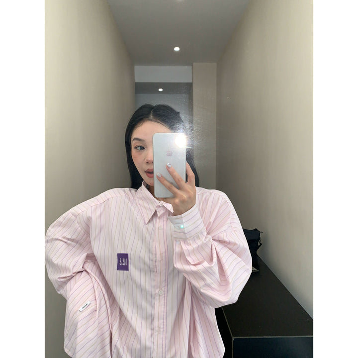 Stripete oversized langermet casual skjorte 