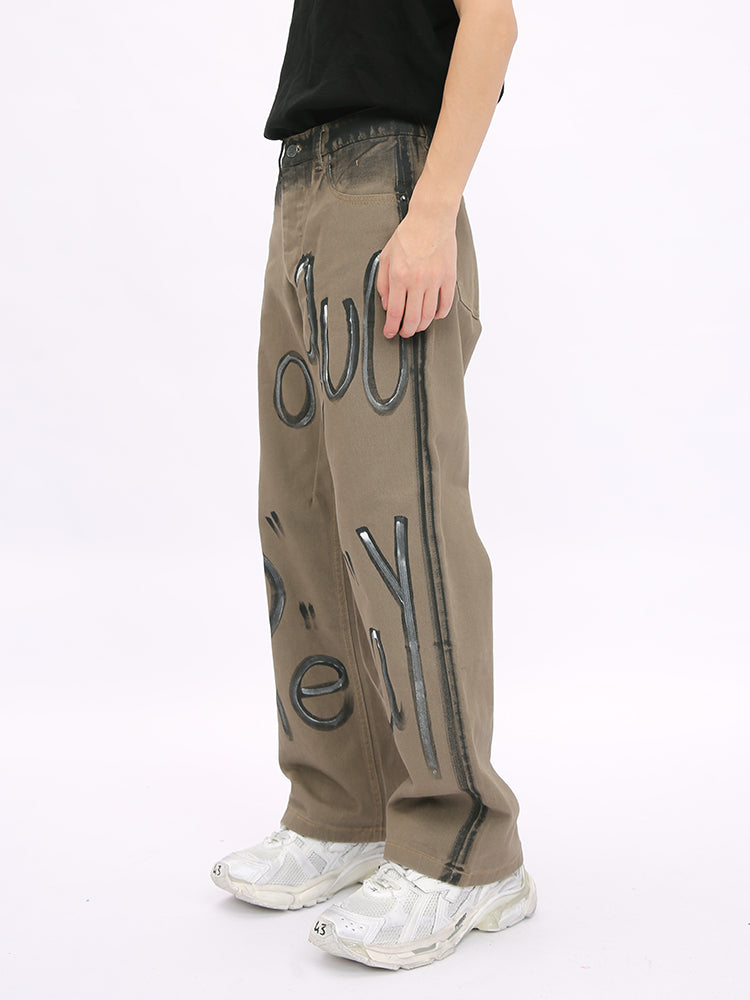 Graffiti-Logo Lockere Gerade Hose 