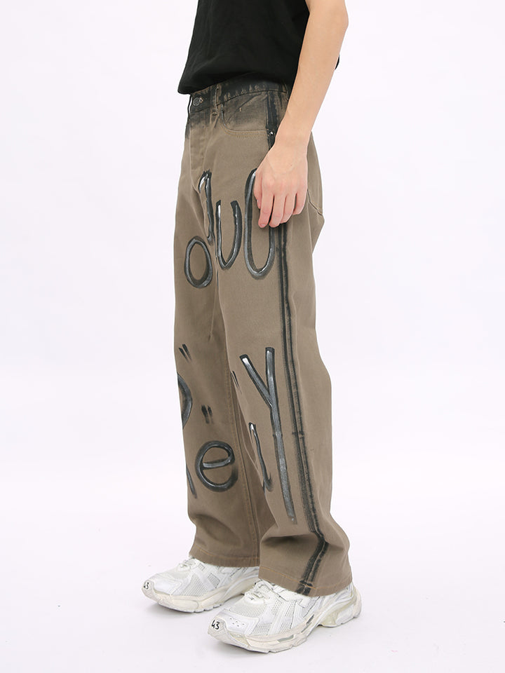 Graffiti-Logo Lockere Gerade Hose 