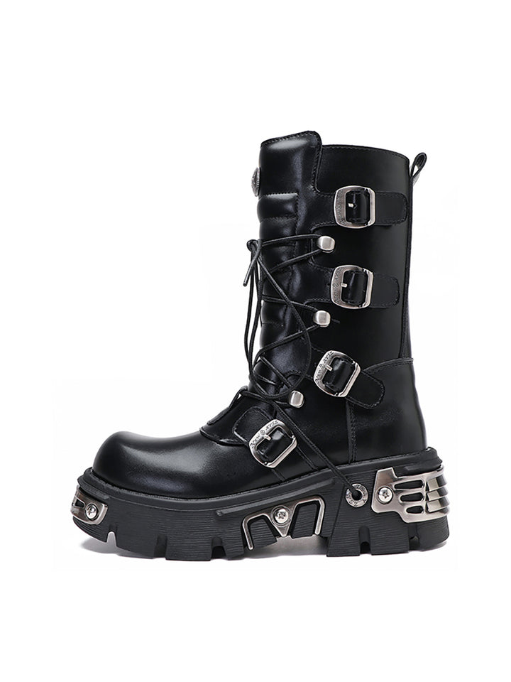Leder Punk Motorradstiefel 