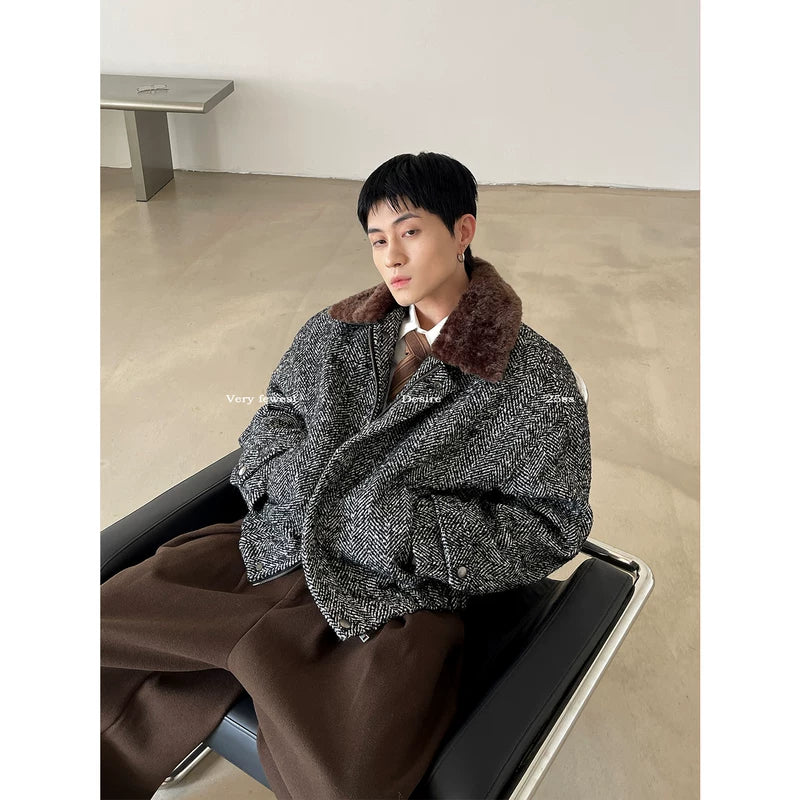 Fur Collar Quilted Wool Coat