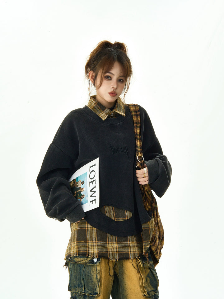 Retro Rutete Splice Slitt Sweatshirt Sett 