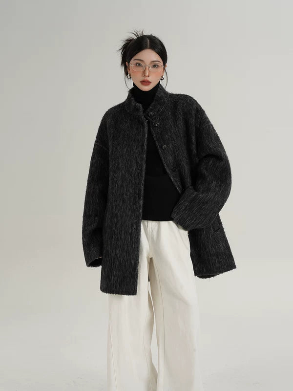 Manteau en laine lâche mi-long 