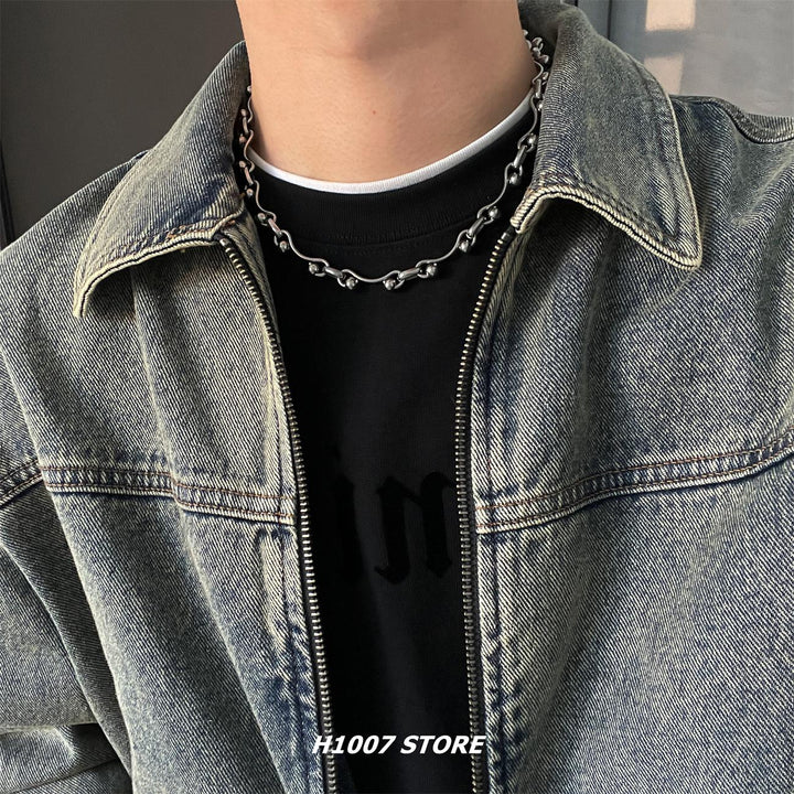 Wavy Beaded Chain Clavicle Necklace
