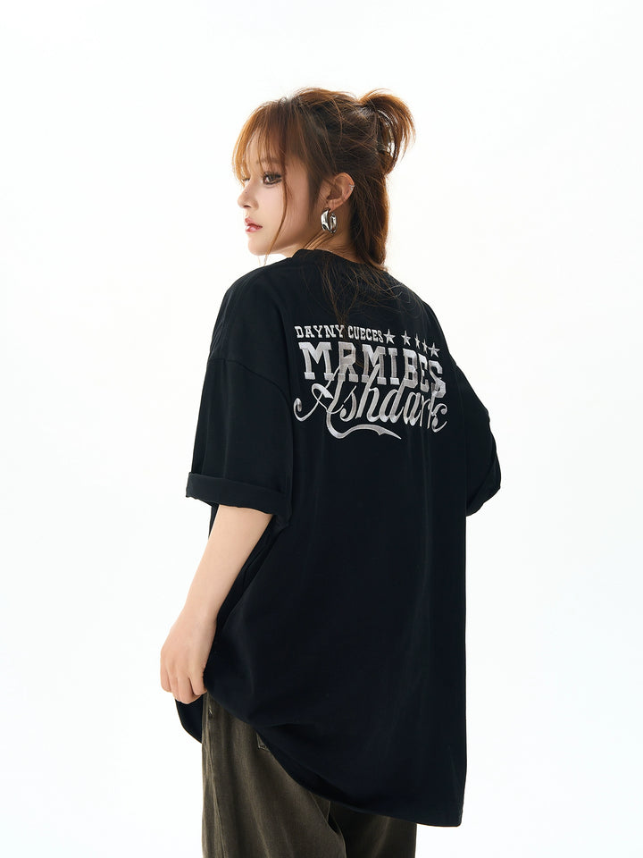 T-shirt oversized à manches courtes brodé d'étoiles 