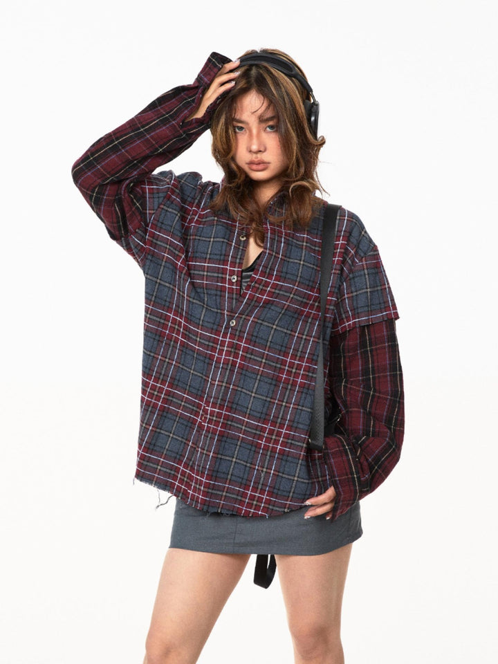 Plaid Contrast Stitching Two-Piece Shirt