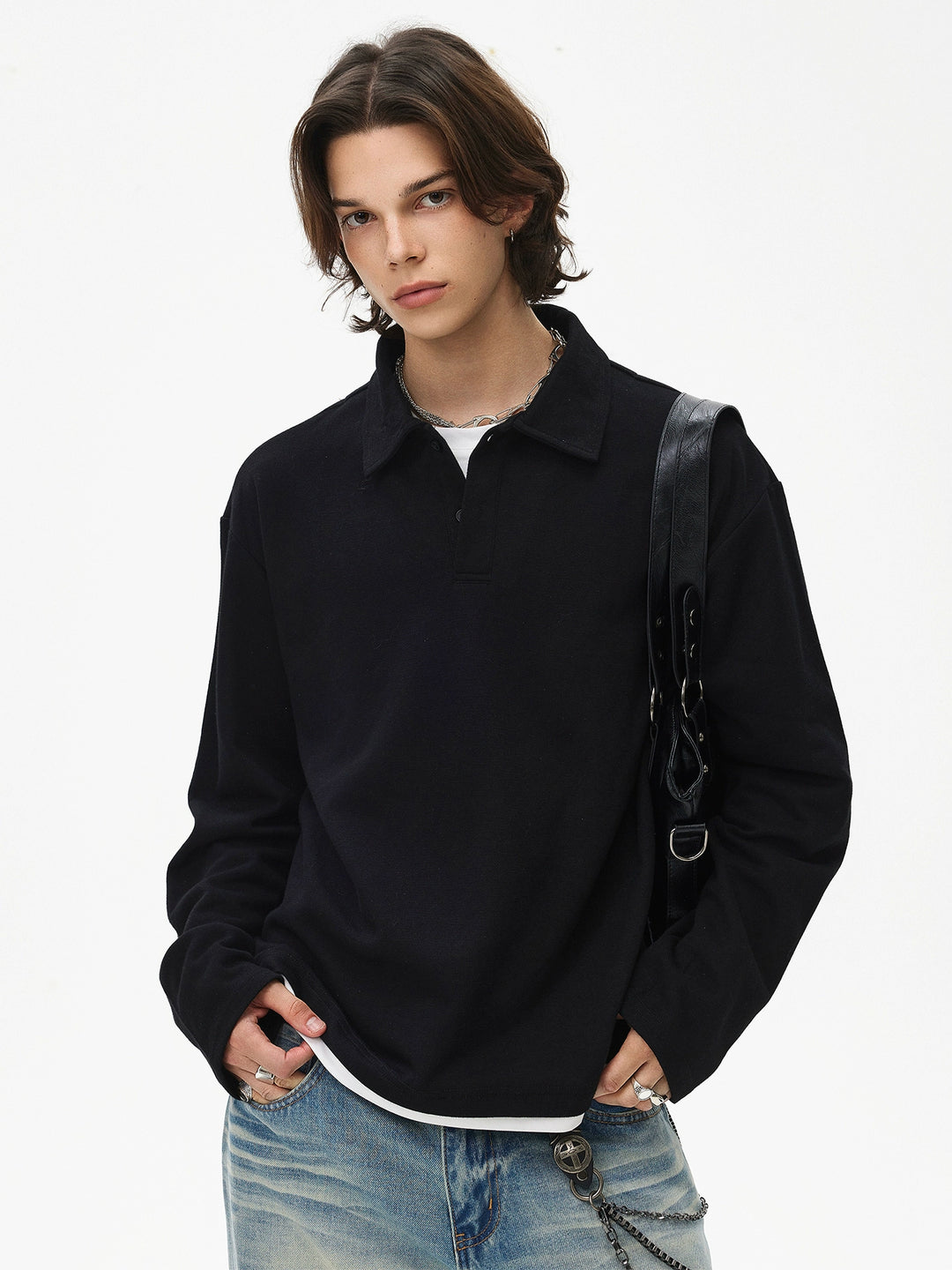 Henley Collar Long Sleeve Sweatshirt