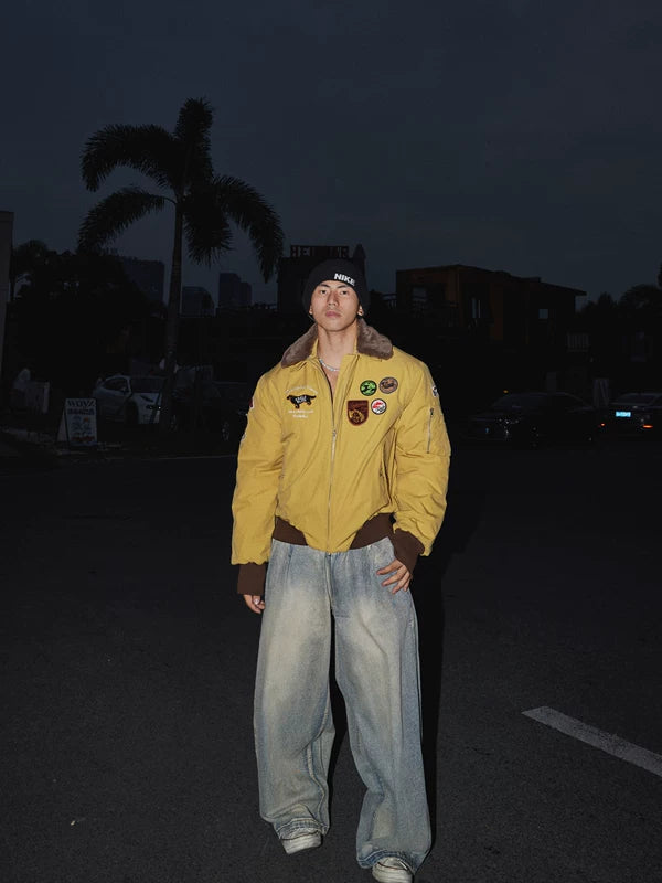 Pantalons en denim large à taille haute rétro 