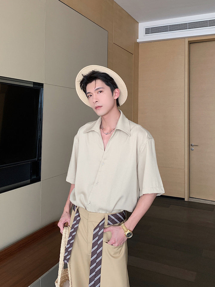 Short-Sleeve Casual Drape Shirt