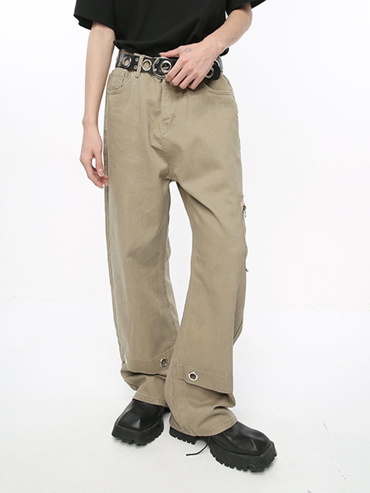 Pantalones de diseño suelto recto con cremallera 