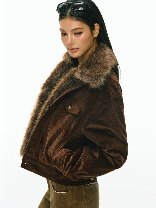 Giacca di cotone con colletto in pelliccia sintetica staccabile 