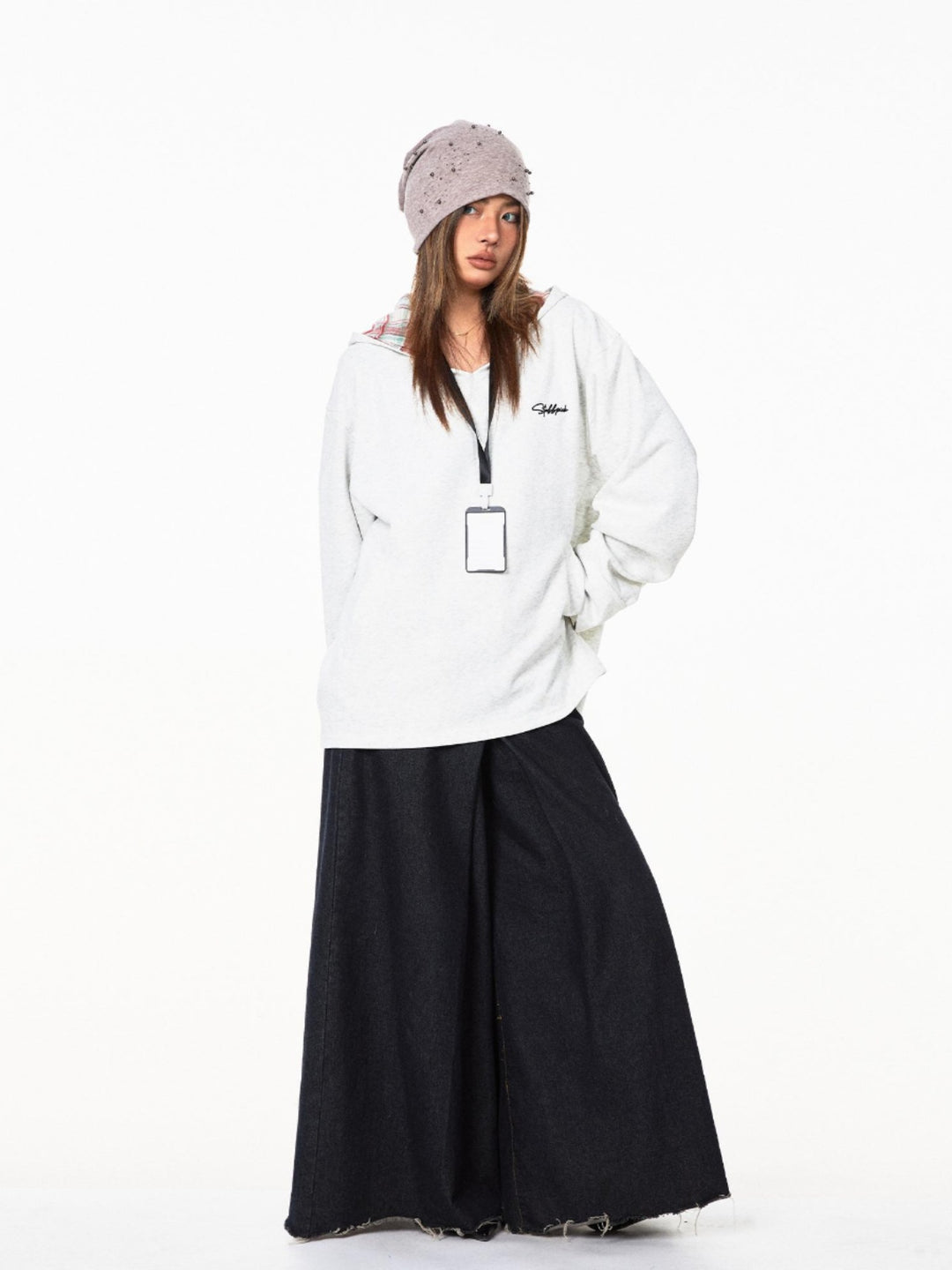 Hooded Sweatshirt with Plaid Lining