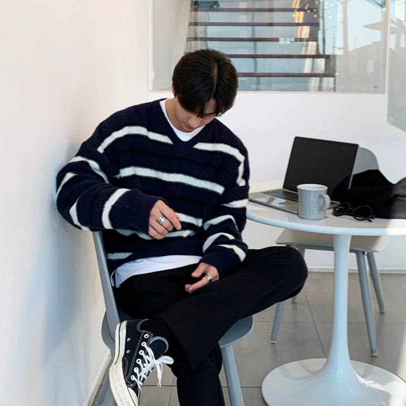 Gestreifter Strickpullover mit lockerer Passform 