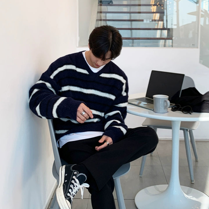 Gestreifter Strickpullover mit lockerer Passform 